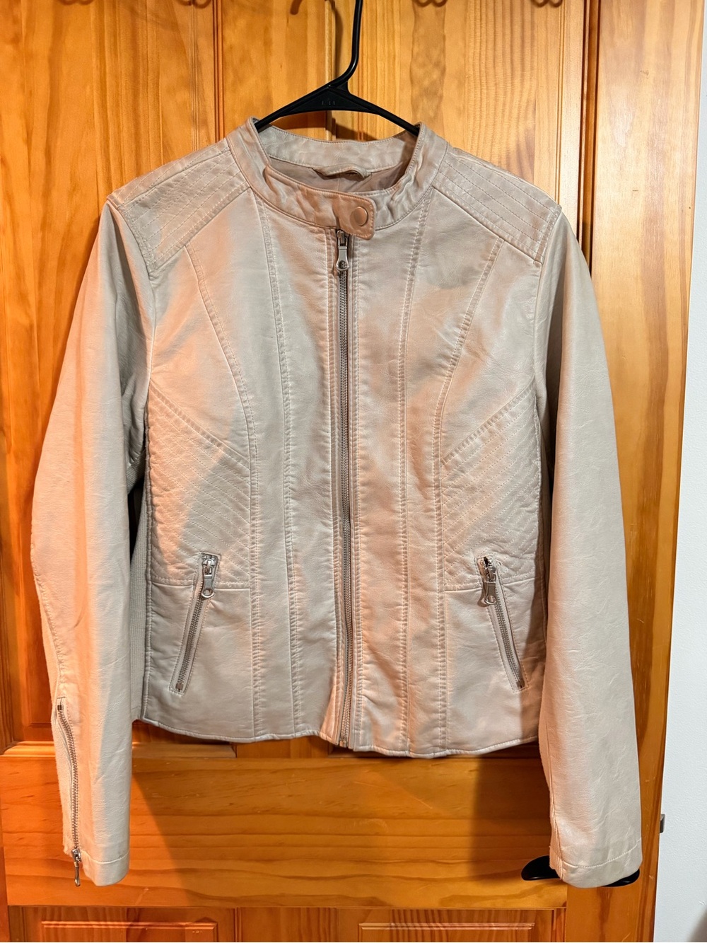 Maurices Light Taupe Faux Leather Zip Jacket